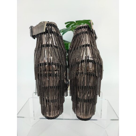 Venus Women's Copper Ankle Strap Chain Fringe Block Heel Sandals Size 6.5 US - Picture 3 of 9